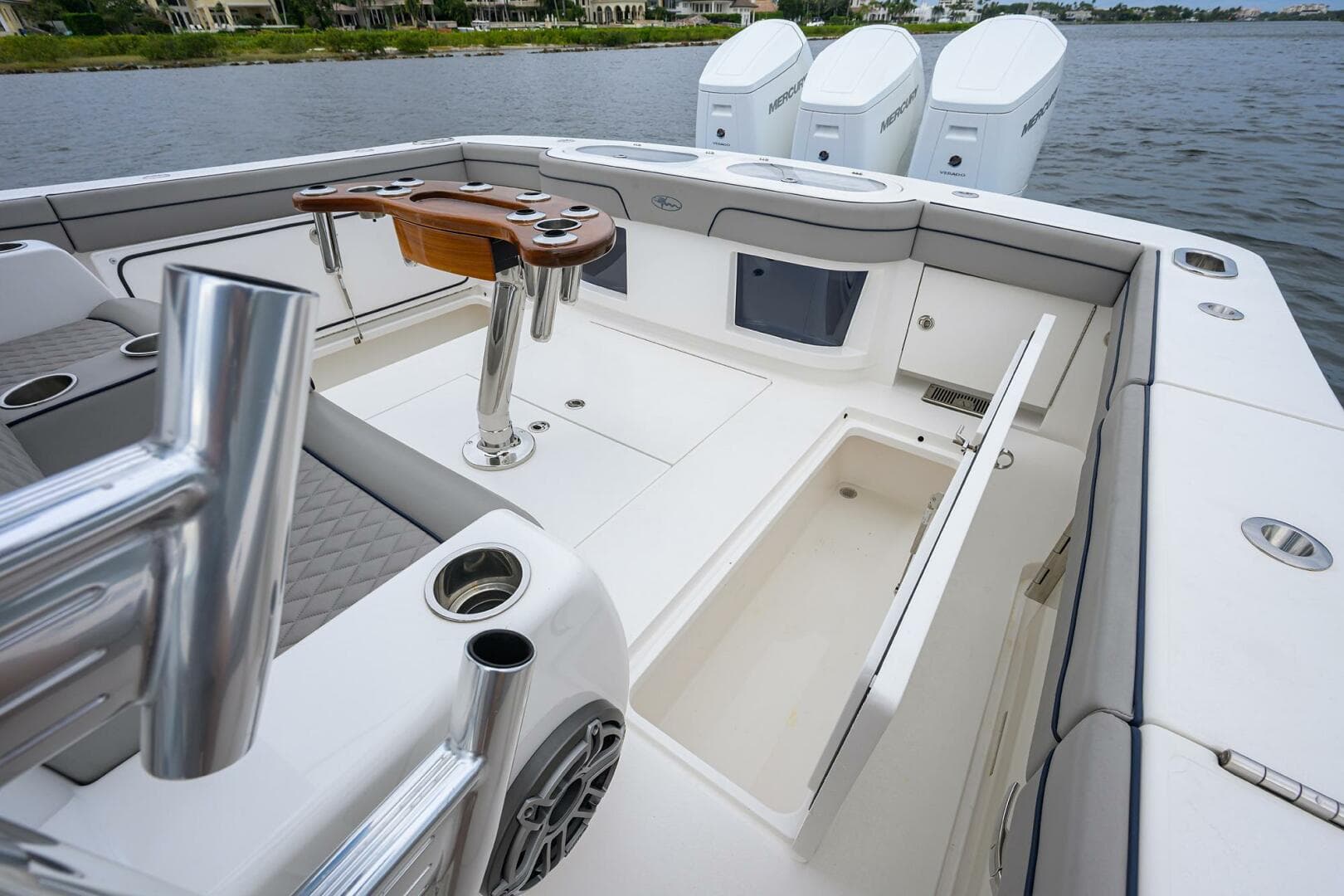 Starboard View of Cockpit & Triple Mercury Verado Engines