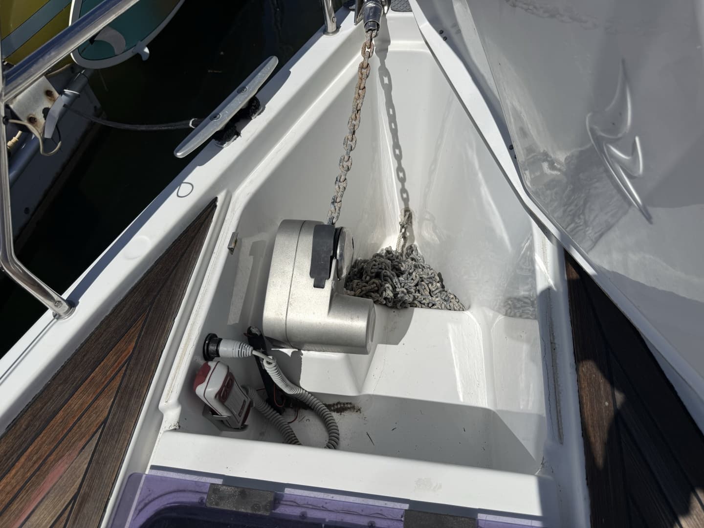 Anchor locker tucked neatly below deck 