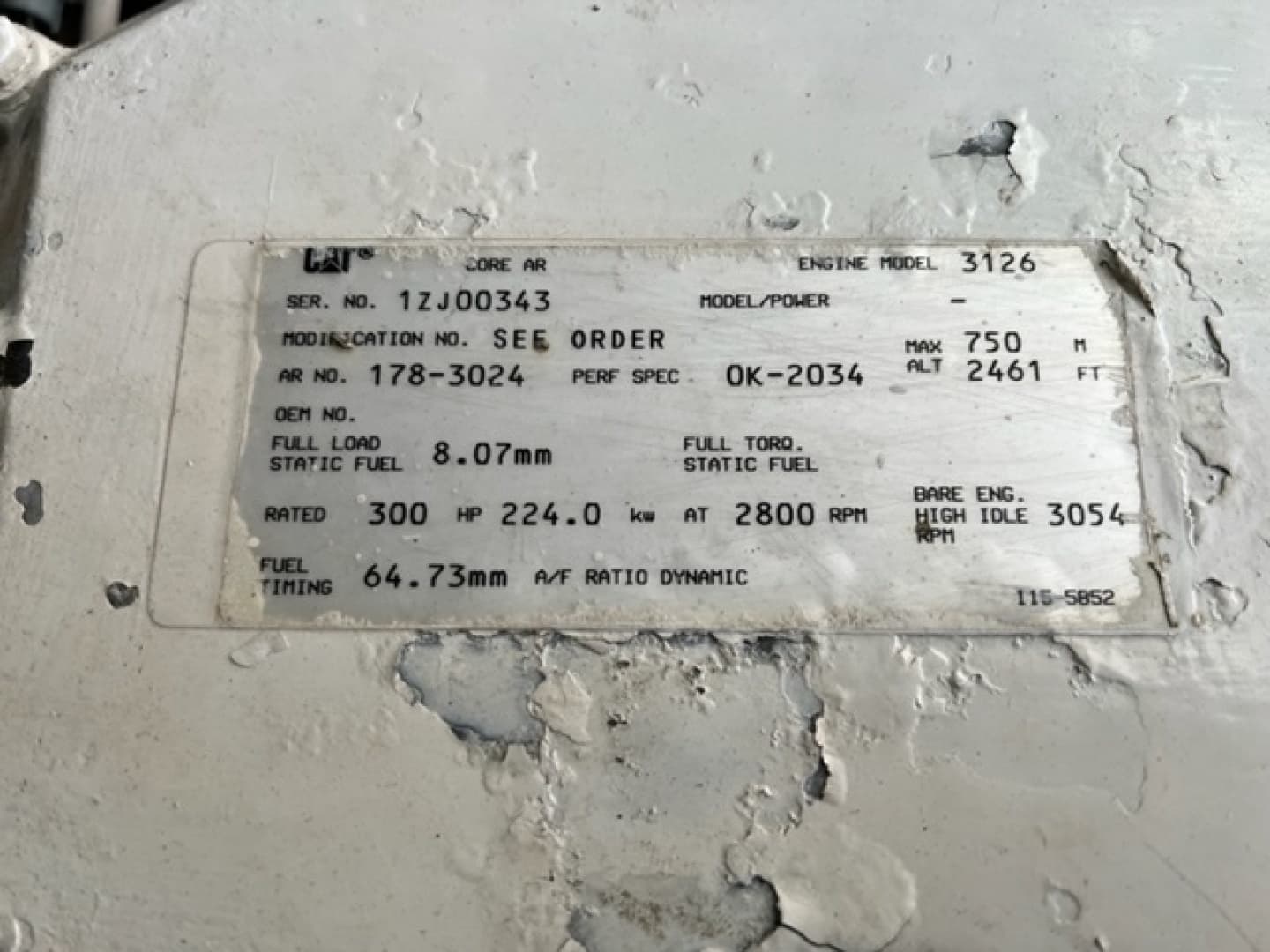 Caterpiller Engine Tag