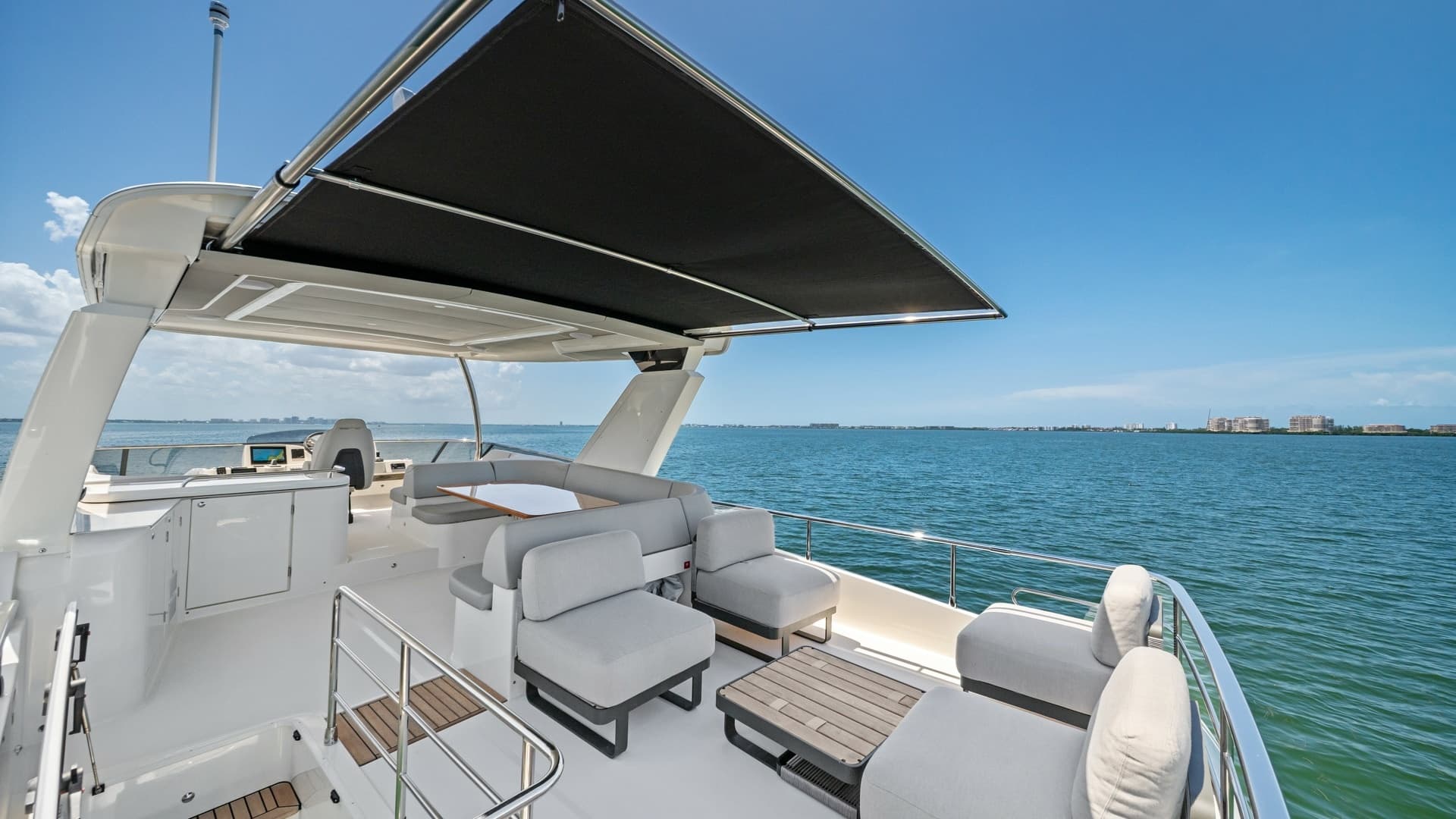 2026 Absolute Navetta 58 "Andiamo" - Flybridge Lounge Area with Sunshade
