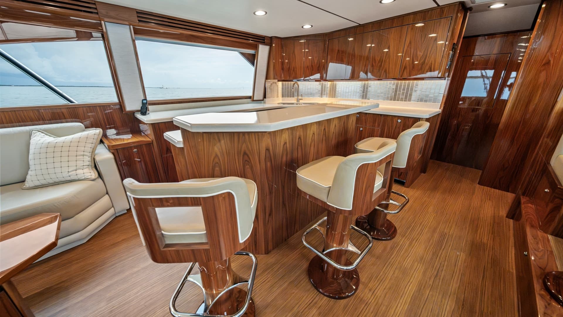 Enclosed Bridge Galley and Seating Area