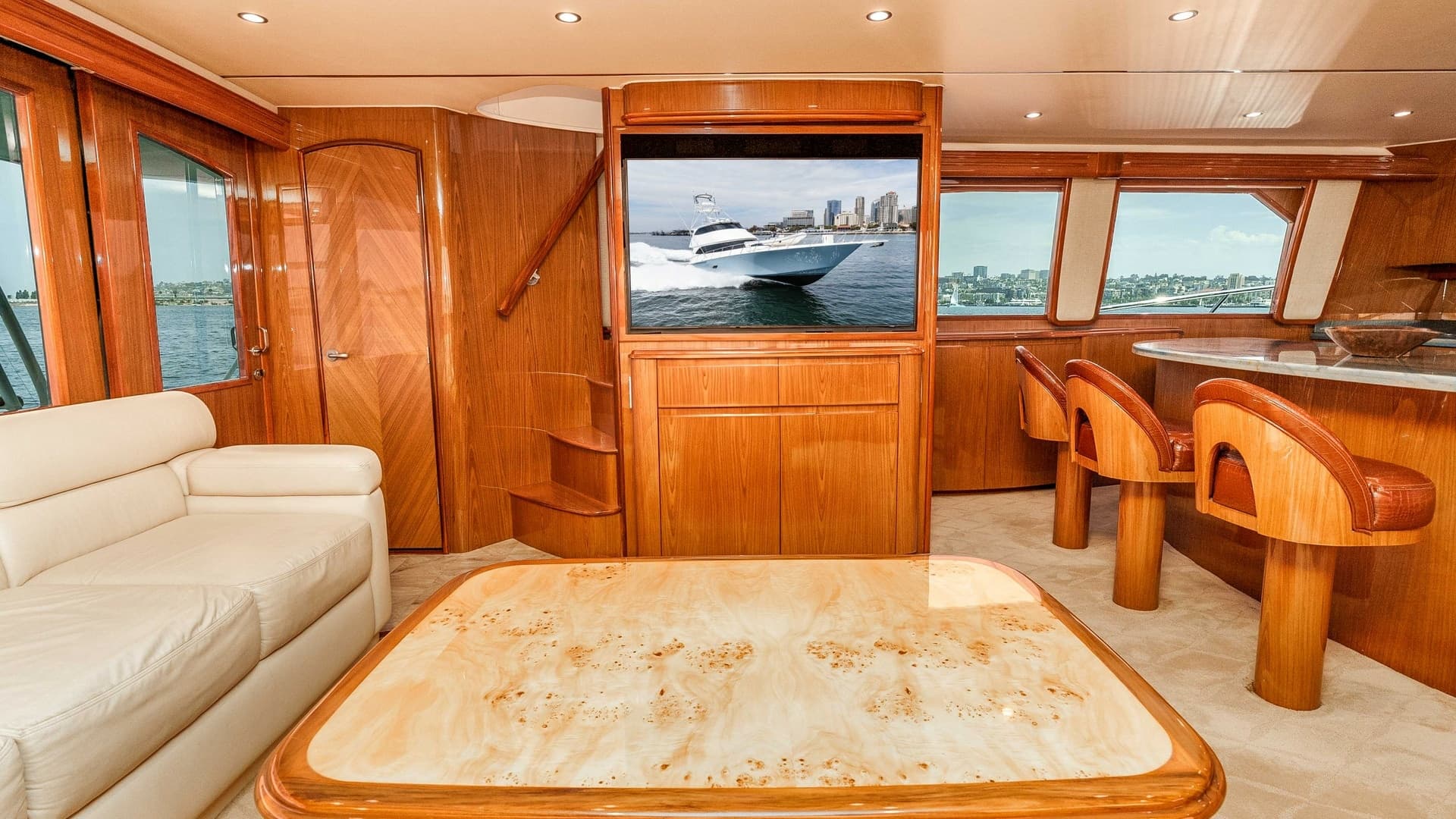 2014 Viking 76 Enclosed Bridge "TRANQUILO" Custom Wood Salon with Stairway to Enclosed Bridge