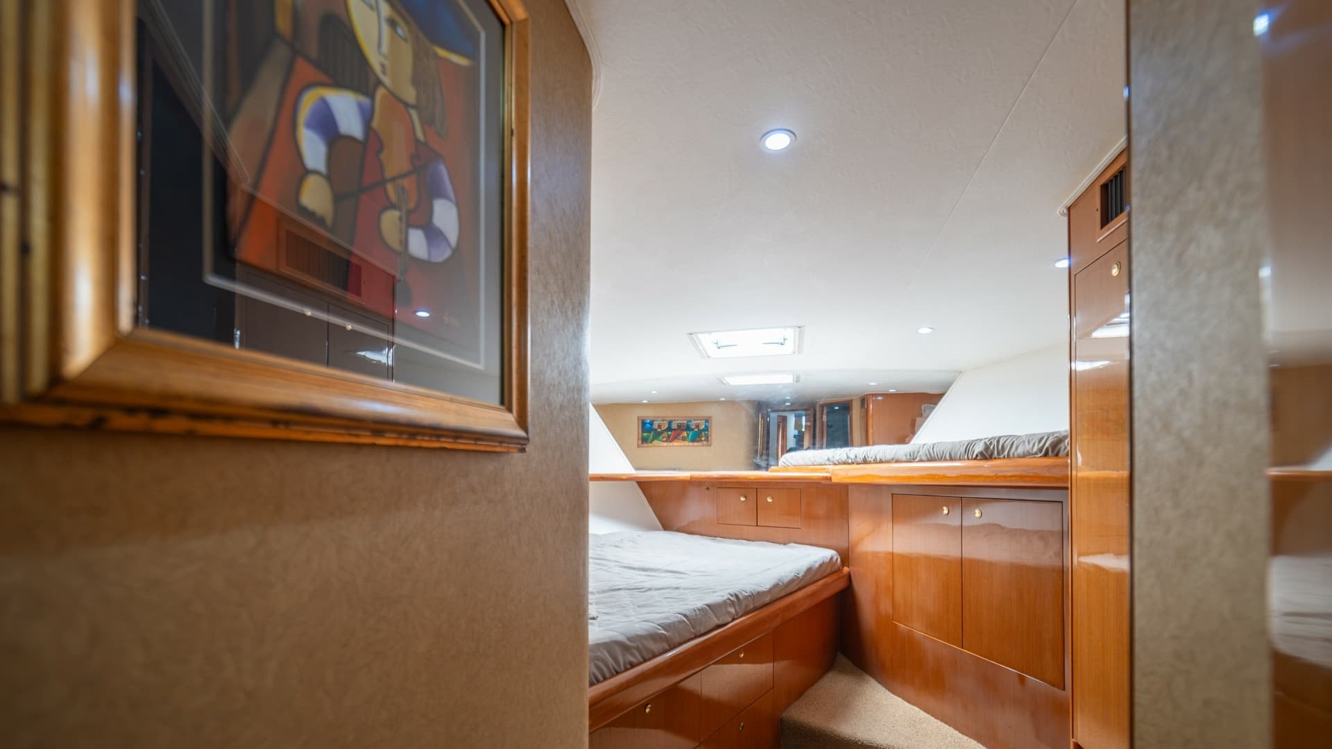 Forward VIP Stateroom with Twin Berths Master Bathroom with Shower 2002 Viking 61 Convertible