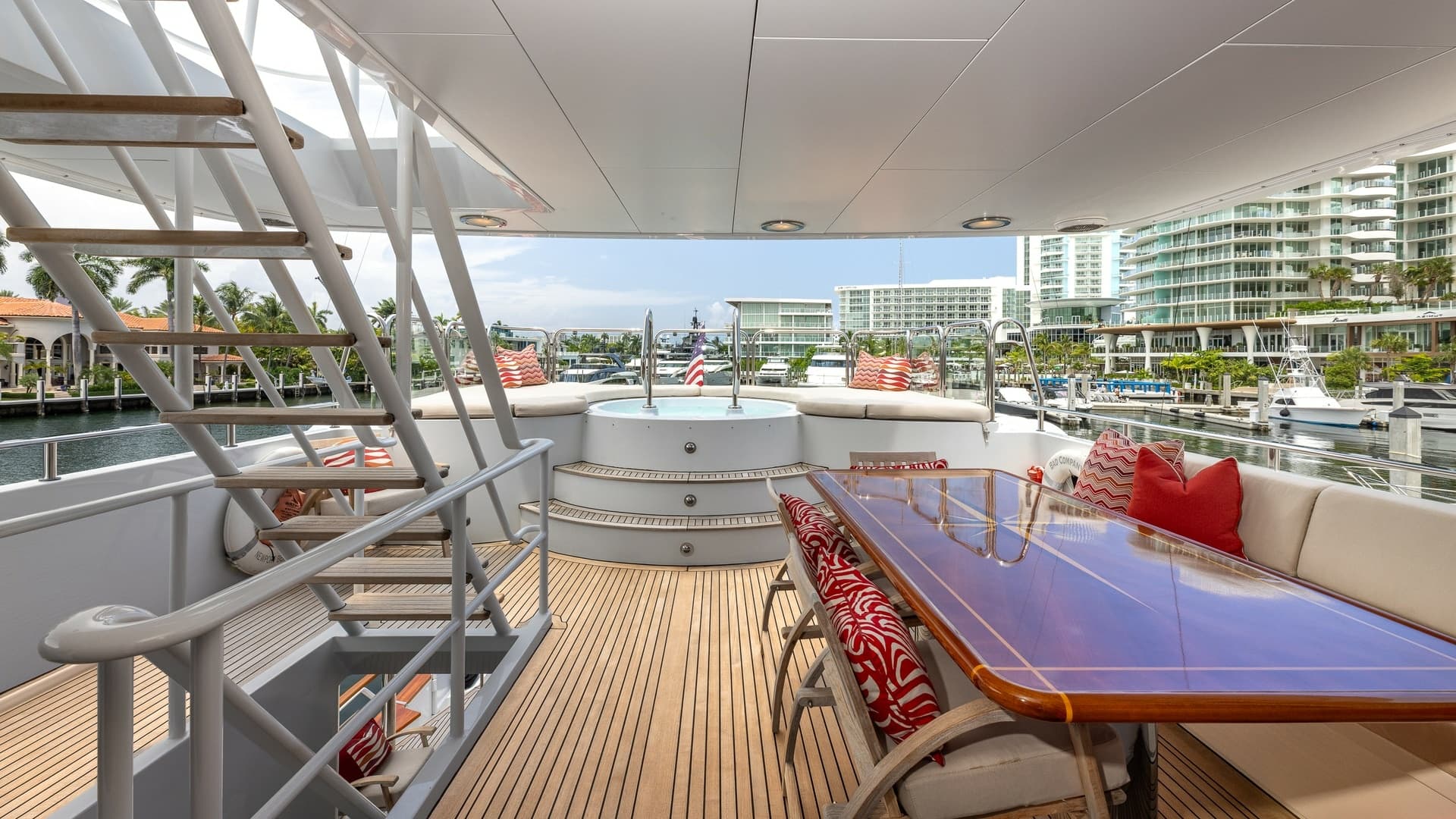 1998 Trinity Yachts Sport Fisherman - BAD COMPANY: Aft Deck with Jacuzzi and Dining