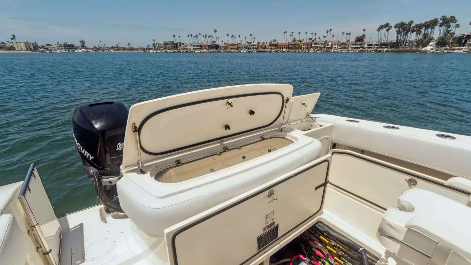2008 Fountain 38 Sportfishing Cruiser - "SWIFT SERENITY": Aft Deck with Storage Compartment