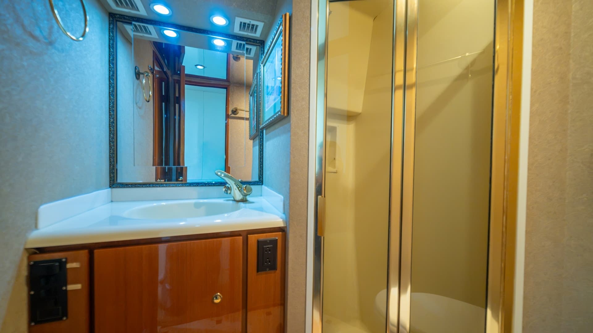 Ensuite Bathroom with Vanity and Shower 2002 Viking 61 Convertible