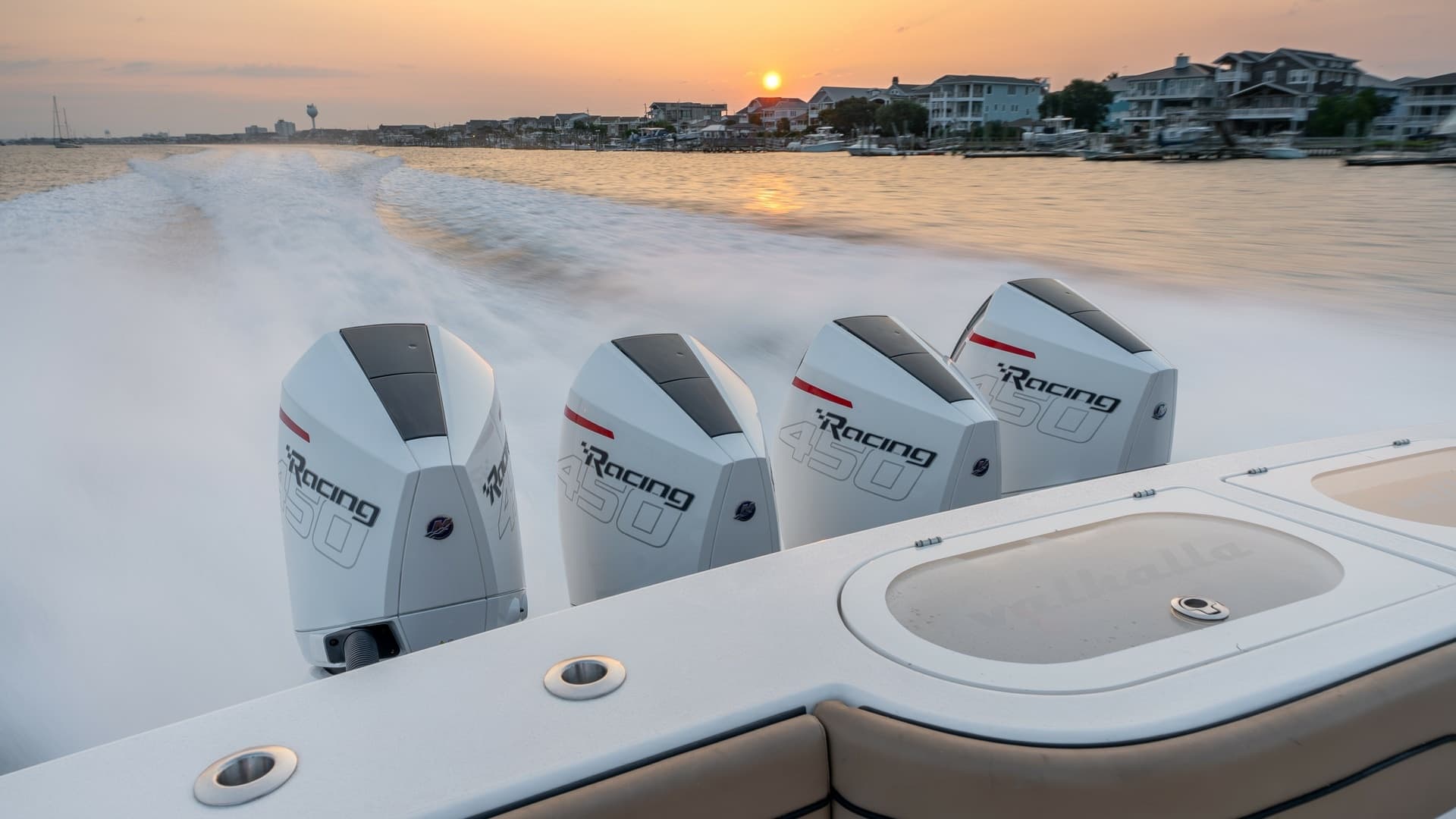 Quad Outboard Engines at Sunset