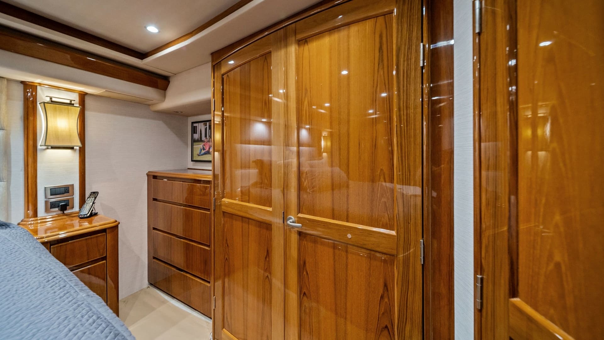 Master Stateroom with Wood Finishes