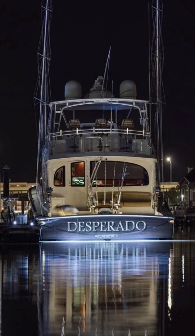 Viking 70 DESPERADO - Aft Profile at Night