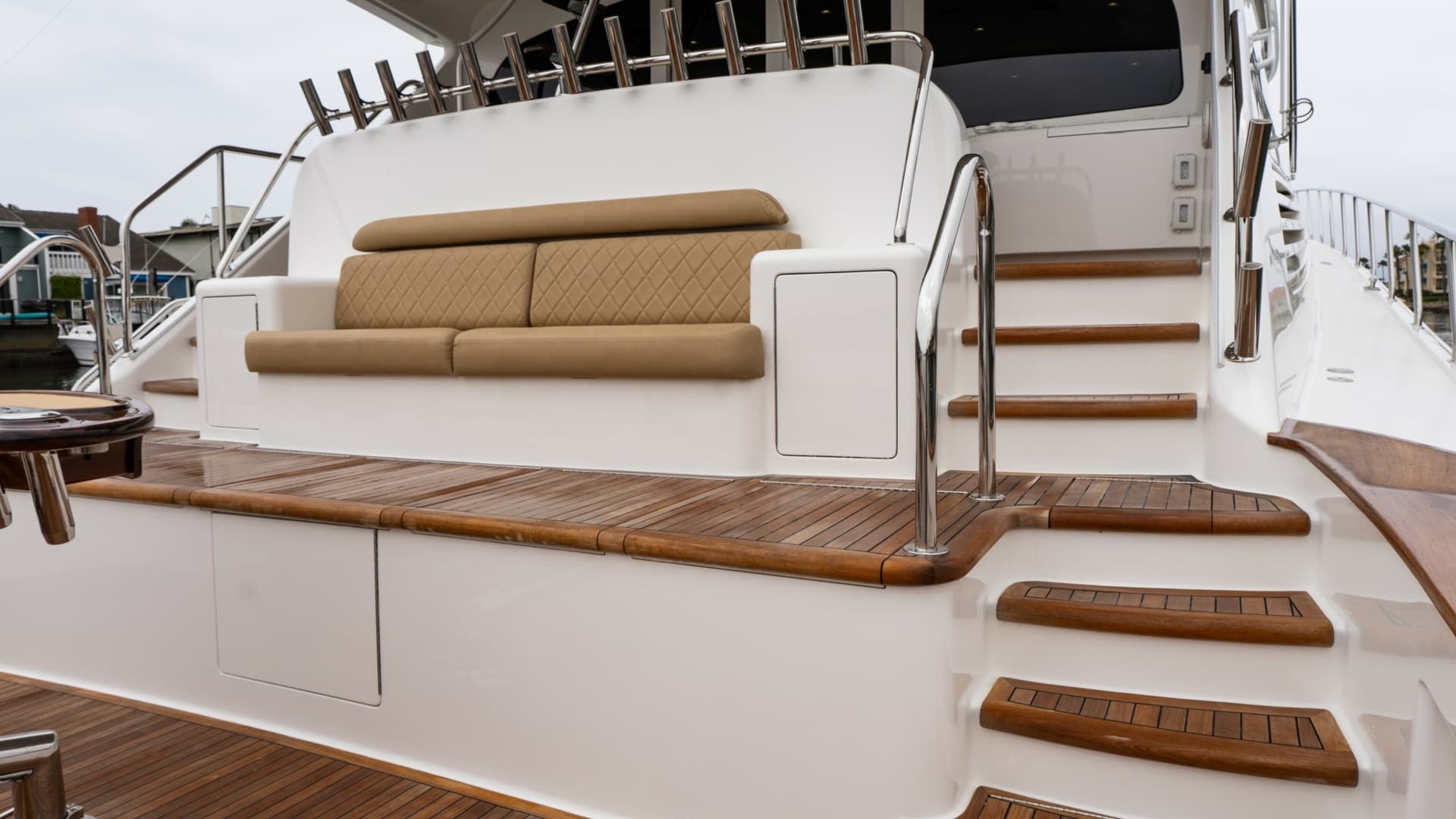 2020 Viking 92 Skybridge "After Midnight" Features Aft Deck Seating Area.