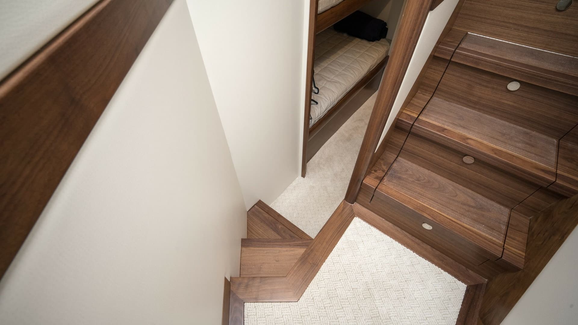 2026 Winter Custom Yachts 75 Open Convertible- MISS CARRIE- Aft Crew Stateroom Stairs