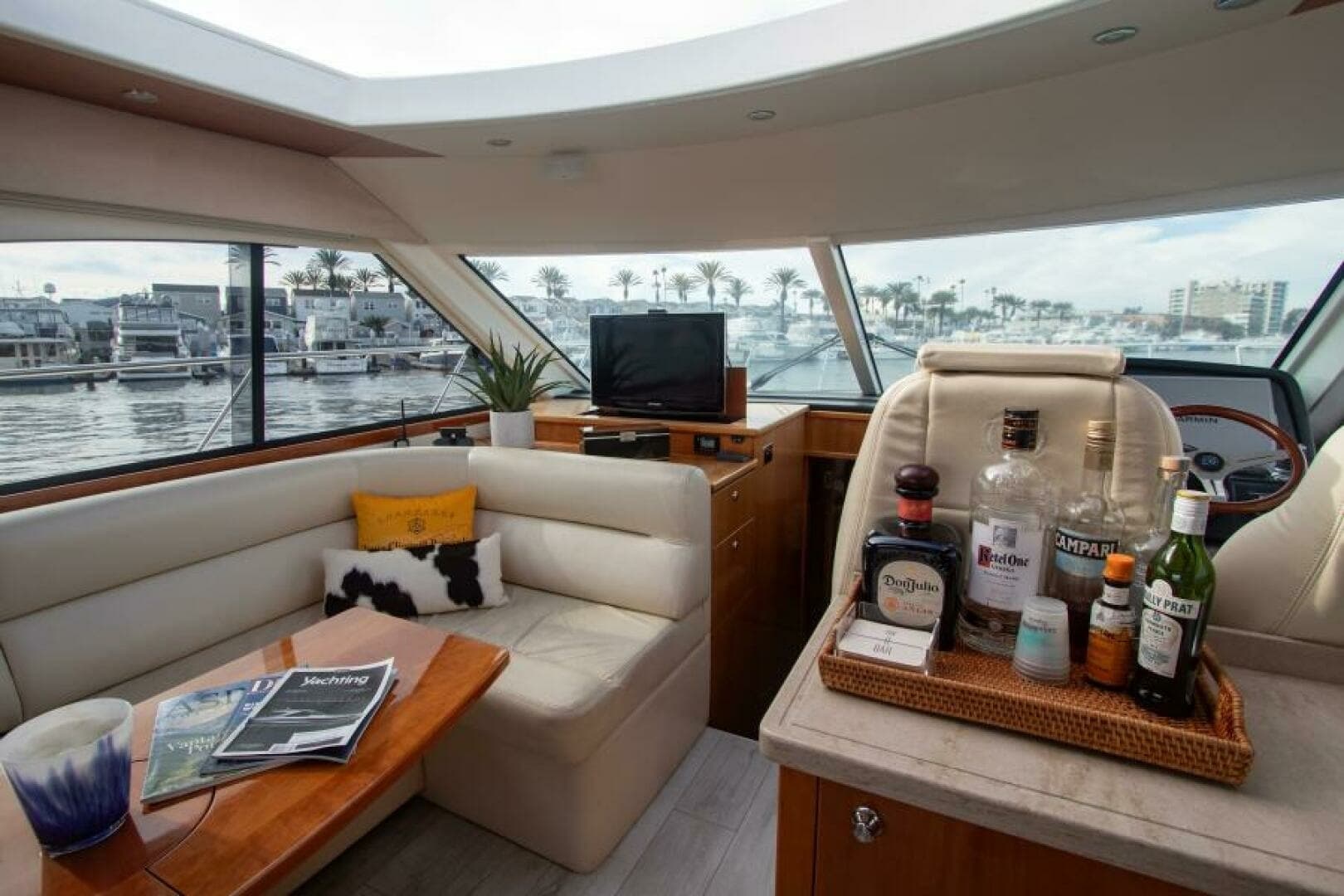 2012 Riviera 50 Sport Yacht - "CONTESSA": Salon with Helm and Refreshment Area