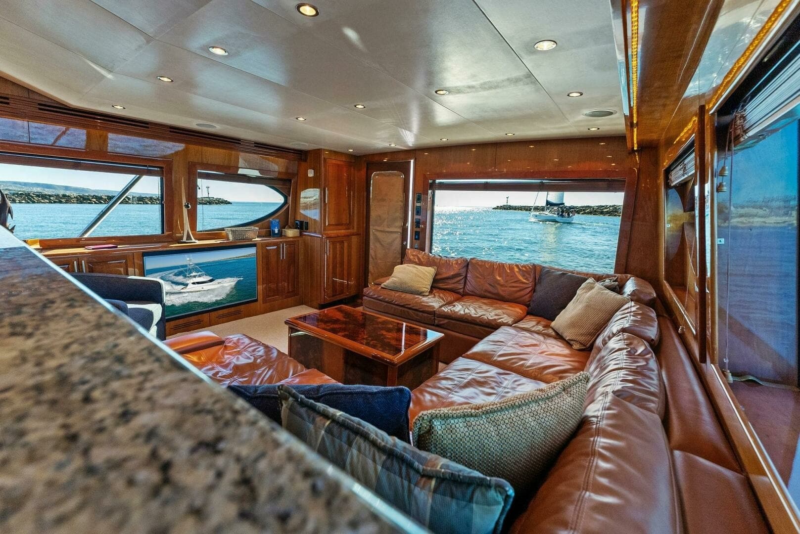 2007 Hatteras 64 Convertible - CHUPACABRA: Salon with Panoramic Views